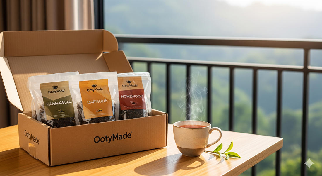 Single estate Nilgiris tea home delivery — OotyMade named estate tea range from Kannavarai, Homewood, Darmona, Homedale and Silver Oak estates, fresh-packed in the Blue Mountains