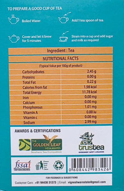 Vigneshwar Gold Tea 500g – Premium Nilgiris Estate Tea | Strong Aroma & Rich Color | Golden Leaf Award Winning Tea OotyMade.com