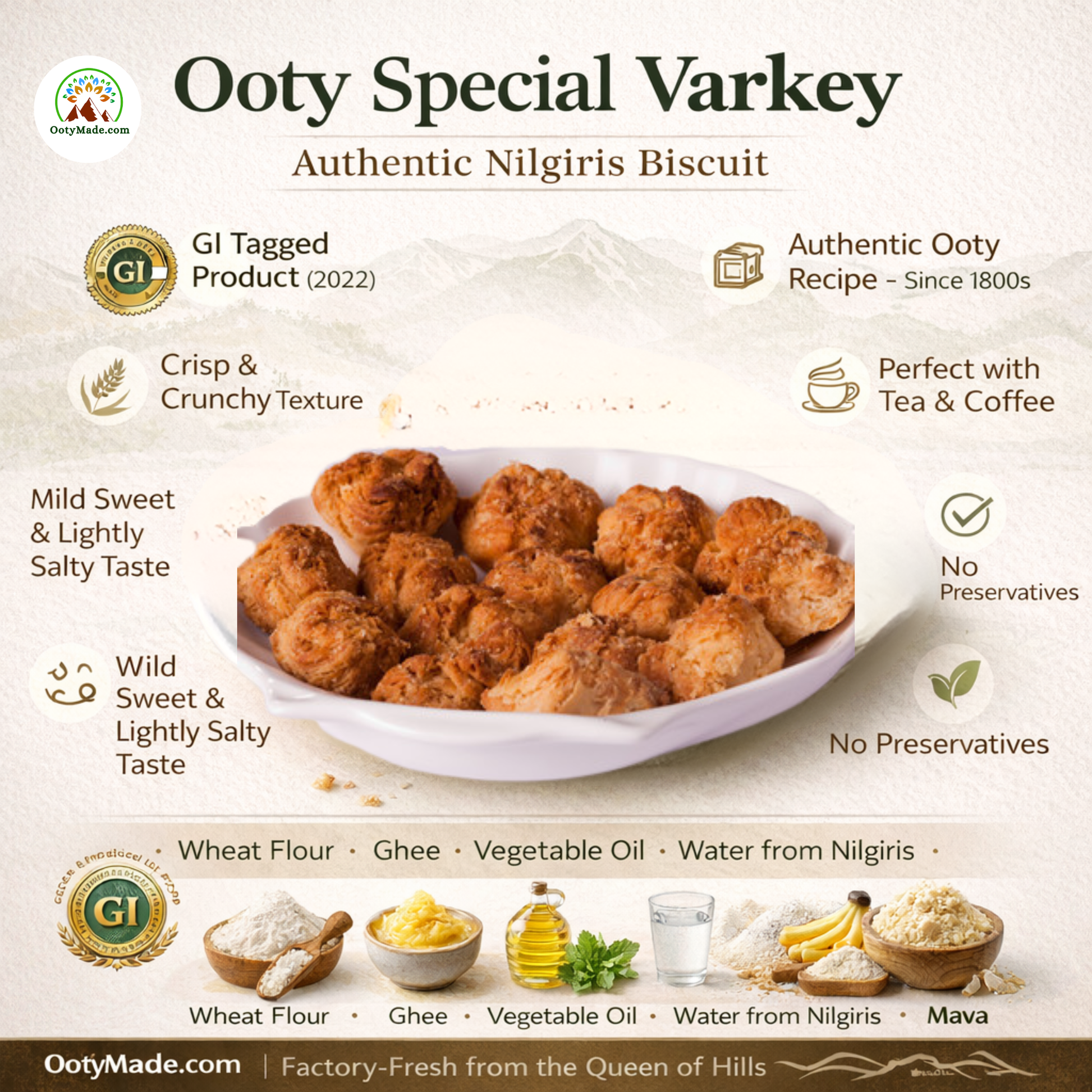 Ooty Special Varkey biscuit showing layered dough texture