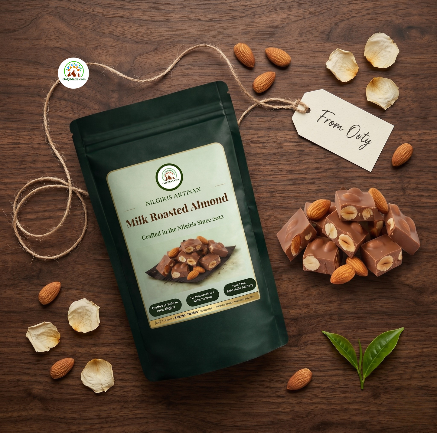 ooty milk chocolate roasted almonds broken bar pieces ootymade