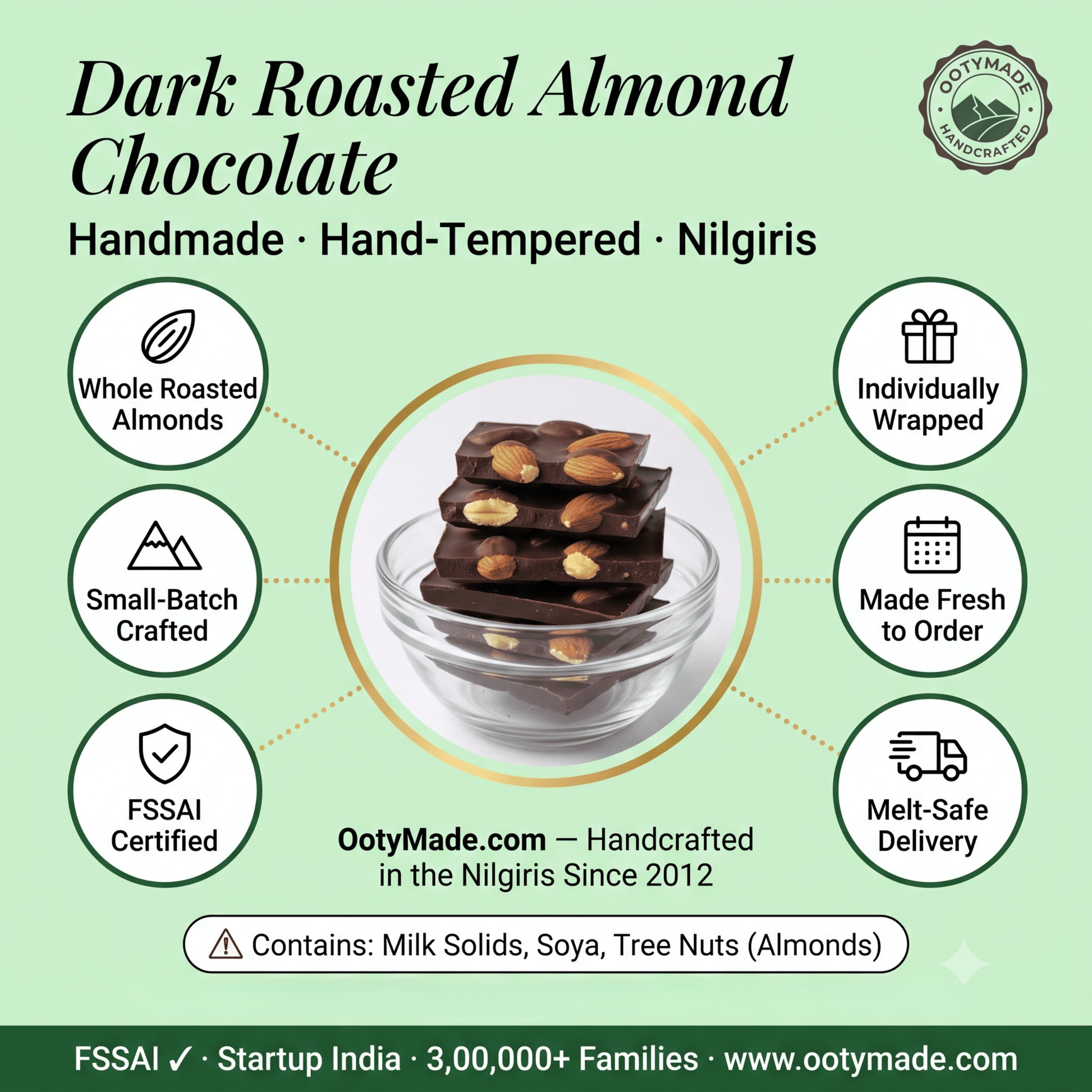 ooty dark almond chocolate closeup roasted almonds ootymade