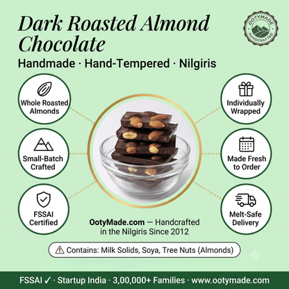 ooty dark almond chocolate closeup roasted almonds ootymade