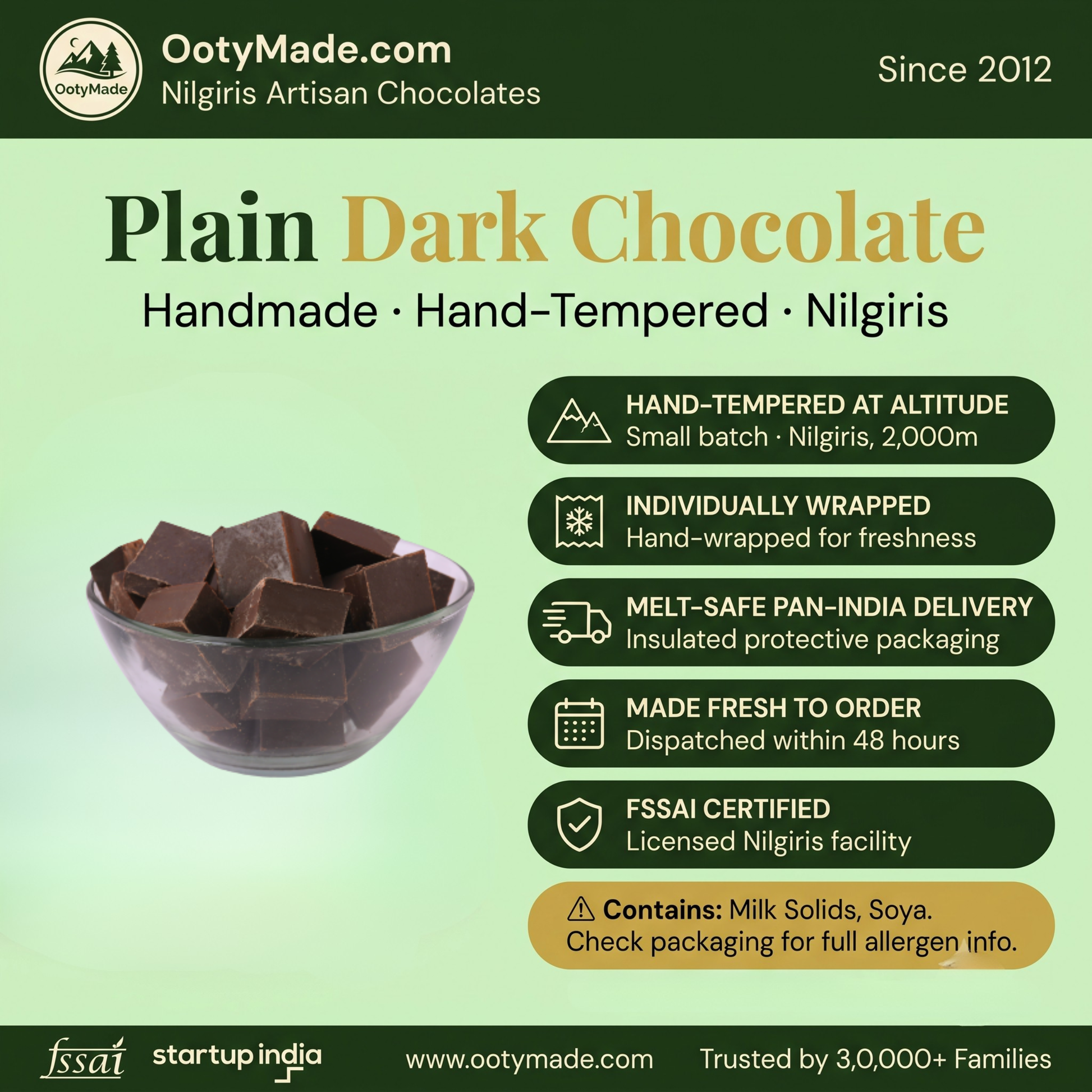 ooty vegan dark chocolate broken bar pieces nilgiris ootymade