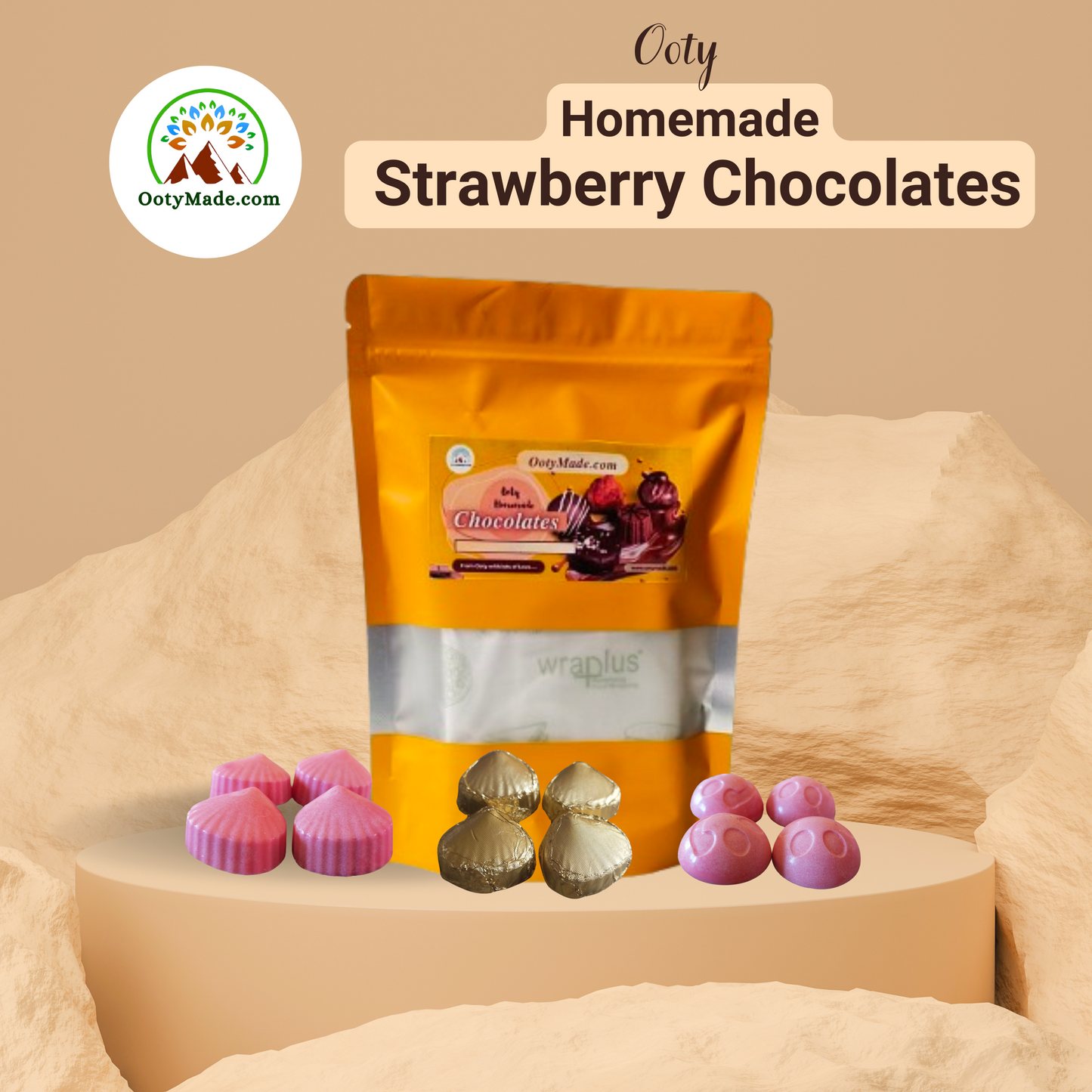 Ooty Homemade Strawberry Molding Chocolate – Smooth, Creamy, and Wrapped Handmade Chocolates from Ooty