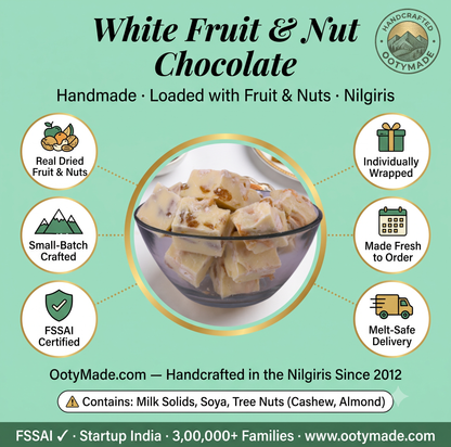 ooty white chocolate fruits nuts closeup dry fruits ootymade