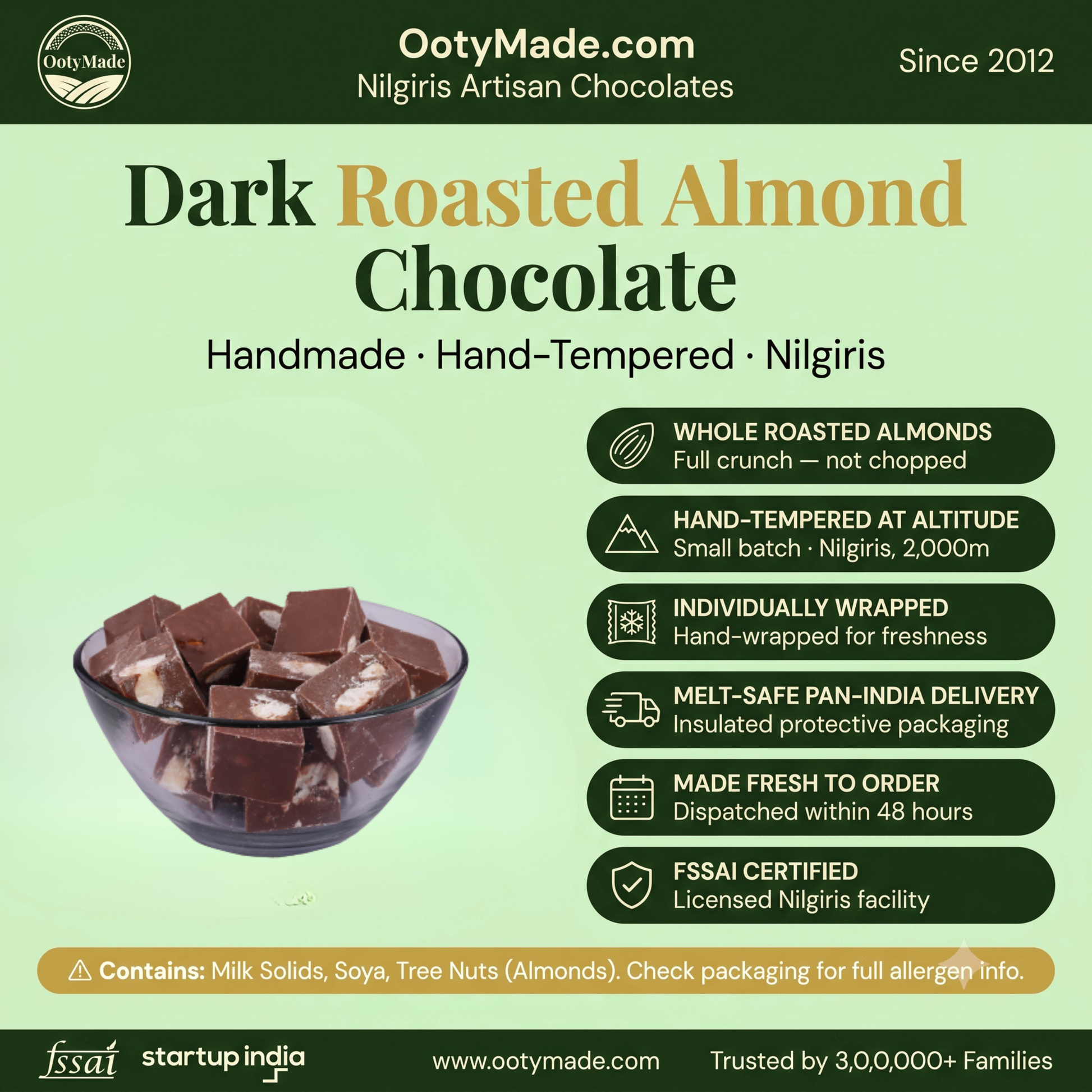 ooty dark almond chocolate broken bar pieces nilgiris ootymade