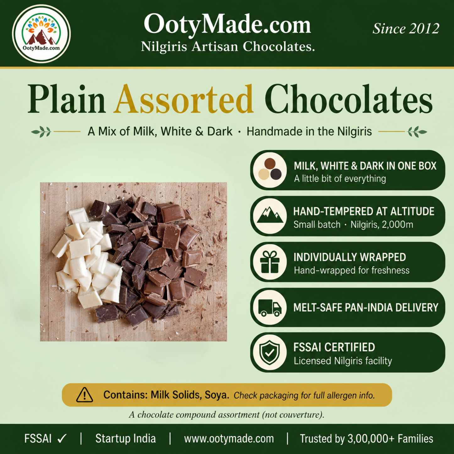 Ooty Assorted Chocolate Box — Dark, Milk & White | Handmade Nilgiris | OotyMade