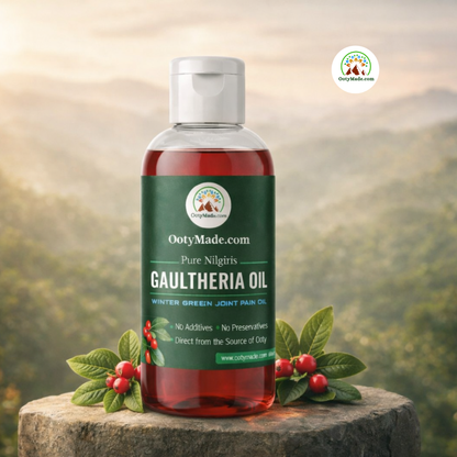 OotyMade Pure Nilgiris Gaultheria Oil (Wintergreen Oil) – Natural Joint & Muscle Massage Oil | 100% Pure | External Use Only OotyMade.com