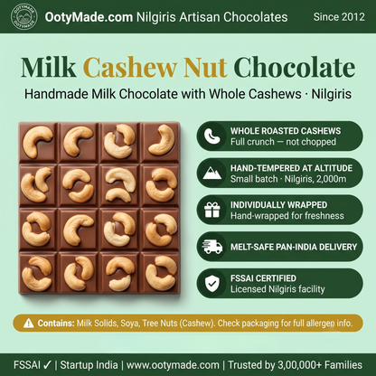 ooty milk cashew chocolate closeup roasted cashews ootymade