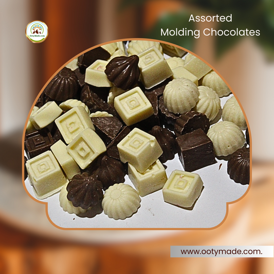 Assorted white and milk ooty homemade molding chocolate with colour wrappers OotyMade.com