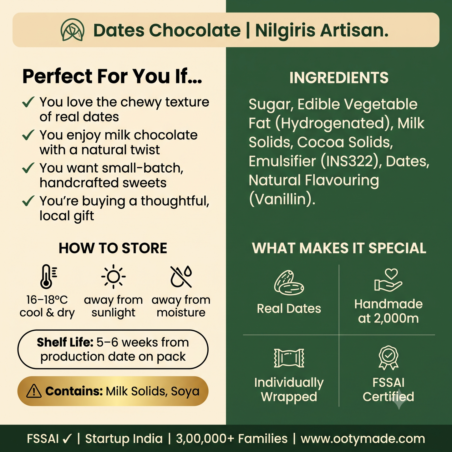 ooty dates chocolate broken bar pieces nilgiris ootymade