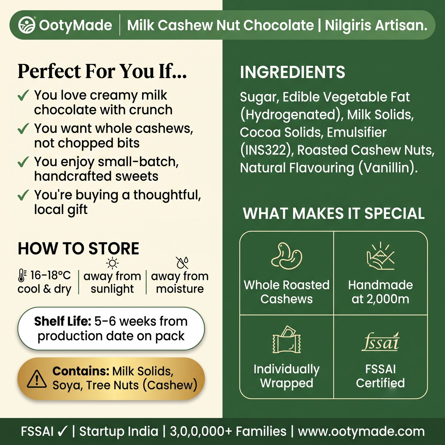 ooty milk cashew chocolate broken bar pieces nilgiris ootymade