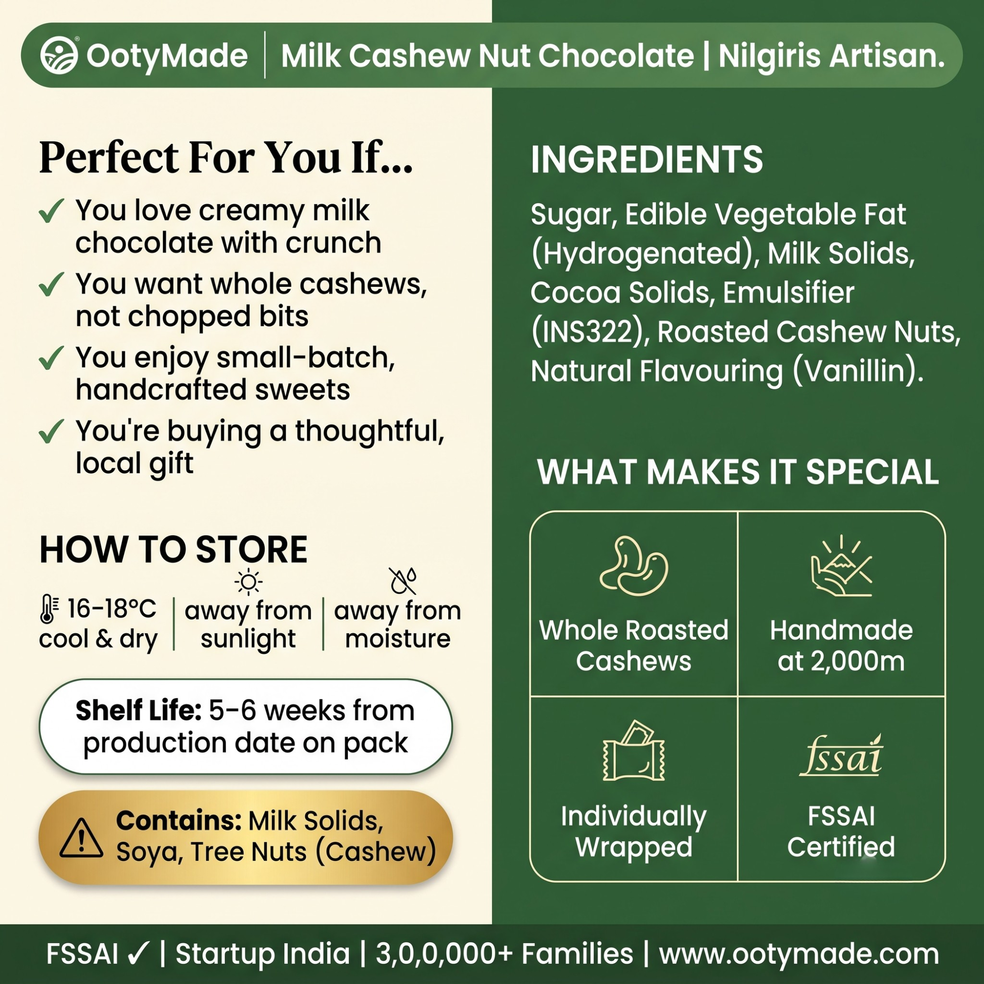 ooty milk cashew chocolate broken bar pieces nilgiris ootymade