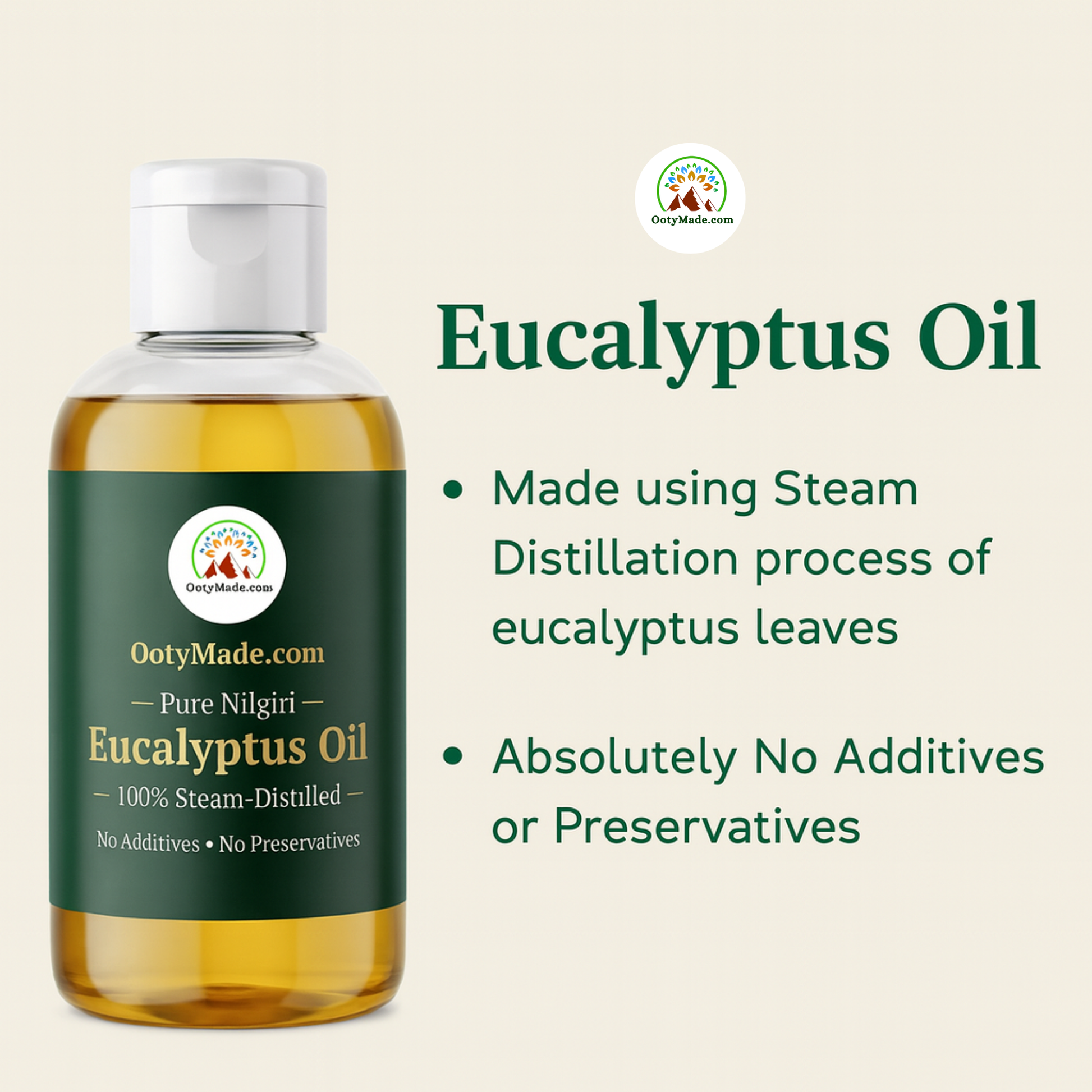 OotyMade.com Pure Nilgiri Eucalyptus Oil – Steam-Distilled Nilagiri Thailam for Cold, Cough, Hair, Diffuser, Room Freshener & Spa Use OotyMade.com