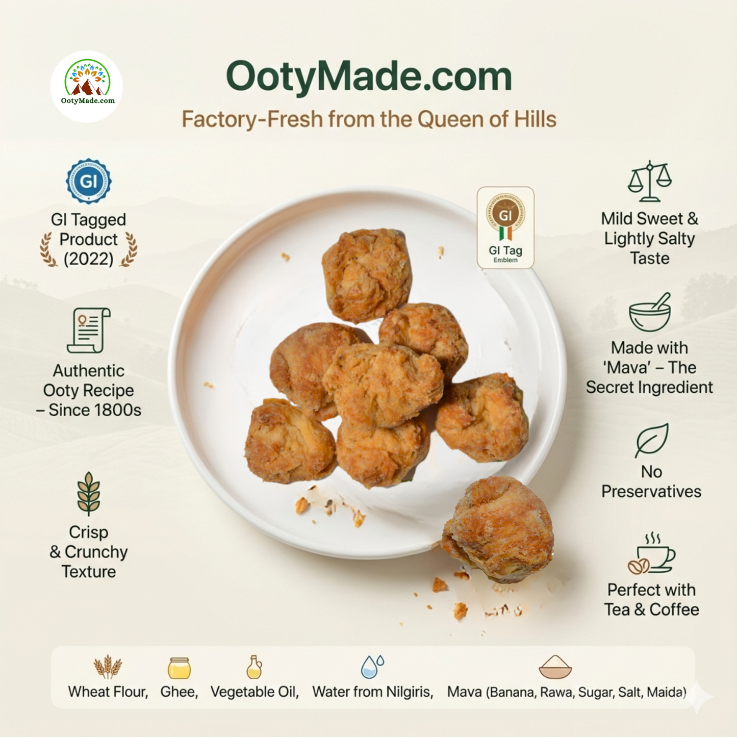 Authentic Ooty Special Varkey flaky tea time biscuit