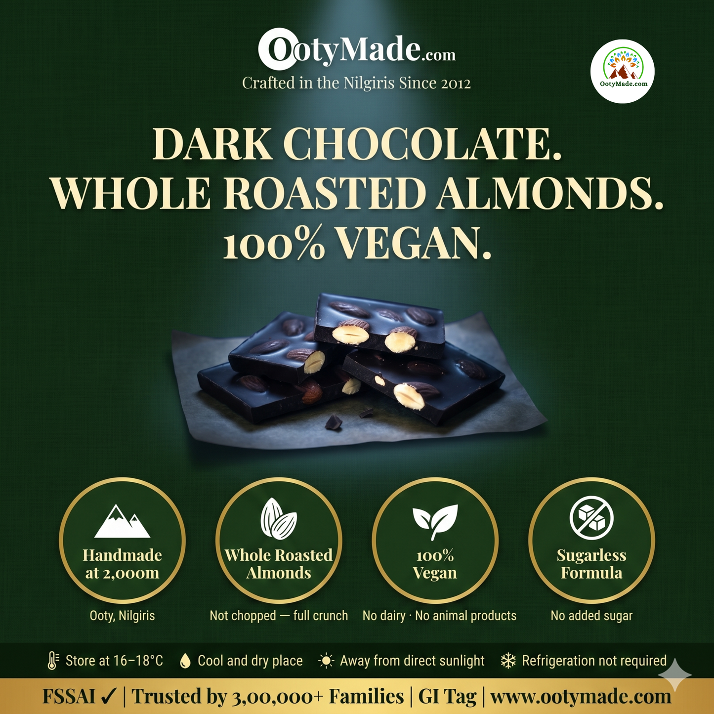 ooty dark almond chocolate closeup texture nilgiris ootymade
