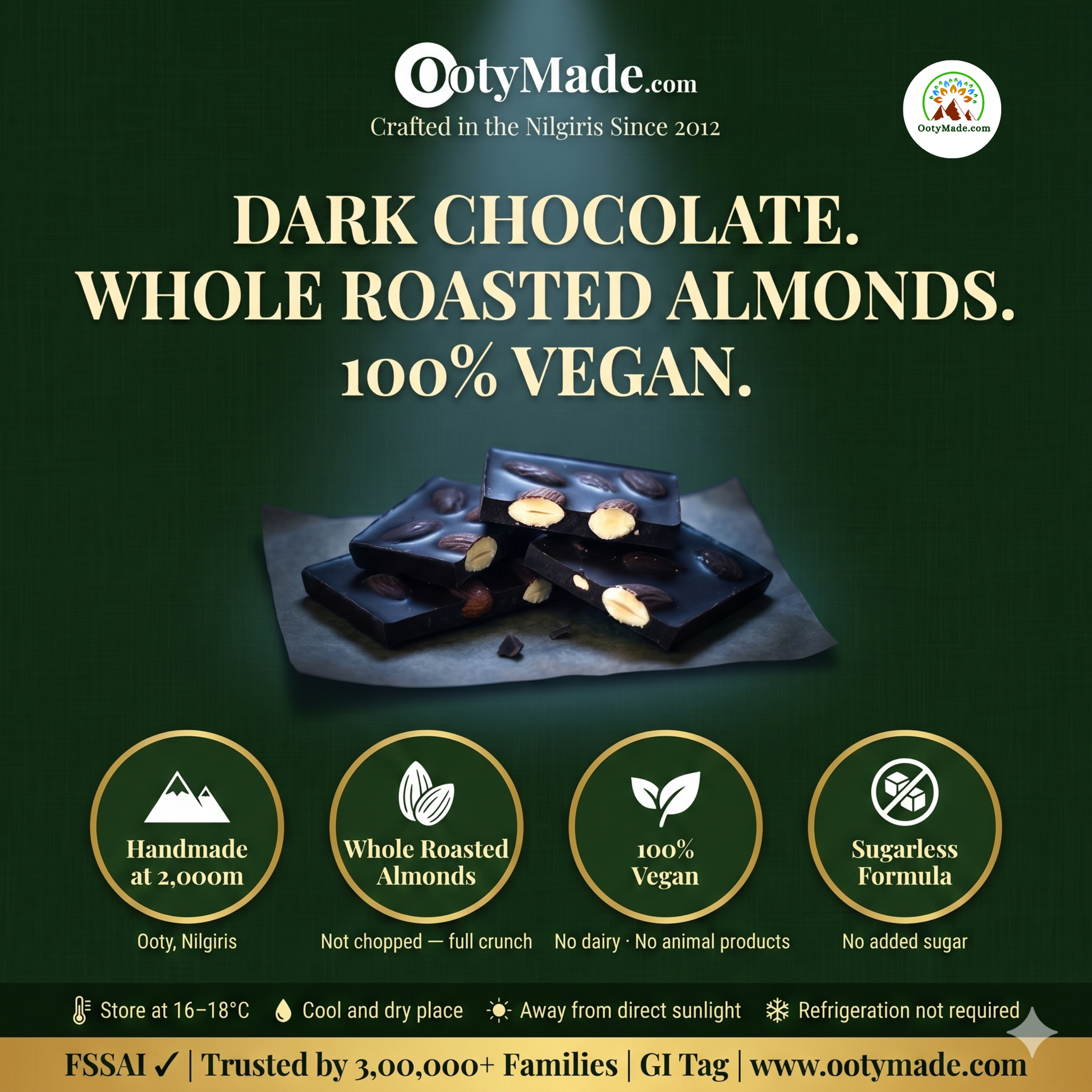 ooty dark almond chocolate closeup texture nilgiris ootymade