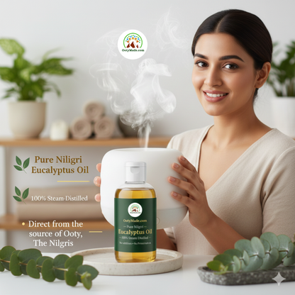 OotyMade.com Pure Nilgiri Eucalyptus Oil – Steam-Distilled Nilagiri Thailam for Cold, Cough, Hair, Diffuser, Room Freshener & Spa Use OotyMade.com