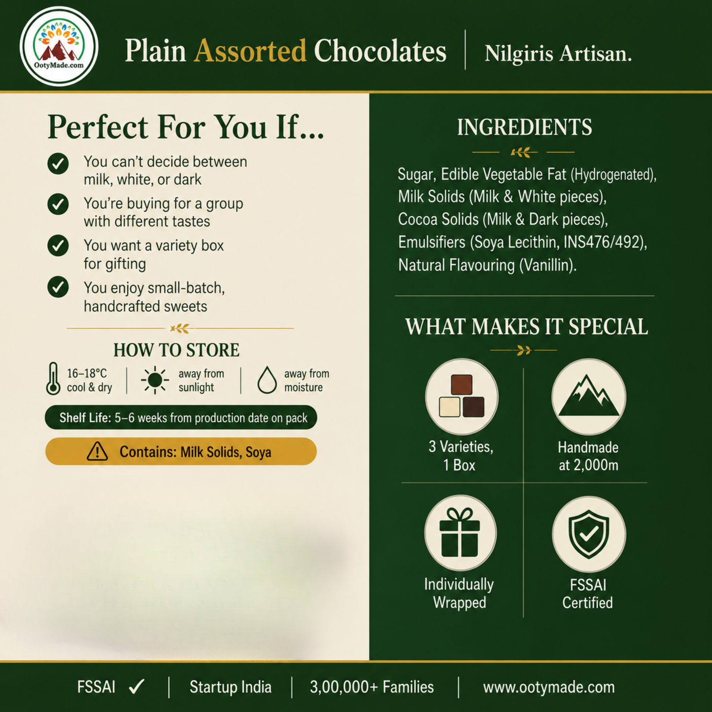 Ooty Assorted Chocolate Box — Dark, Milk & White | Handmade Nilgiris | OotyMade