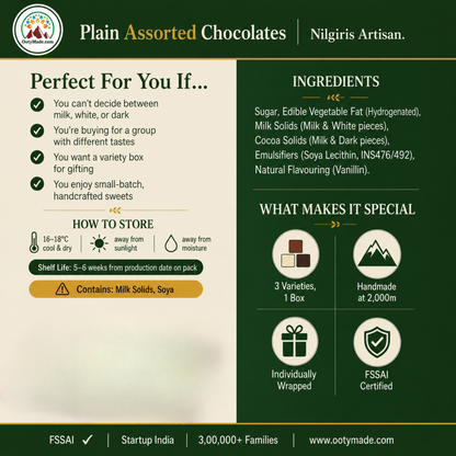 Ooty Assorted Chocolate Box — Dark, Milk & White | Handmade Nilgiris | OotyMade