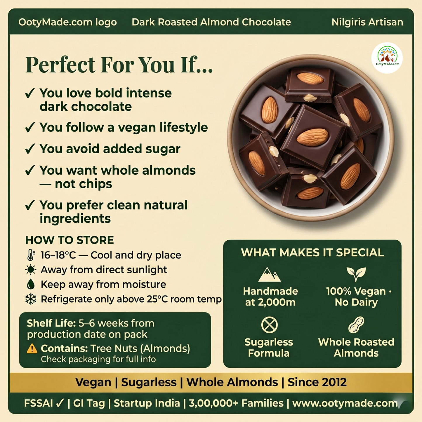 ooty dark almond chocolate gift packaging nilgiris ootymade