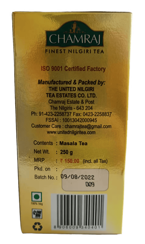 CHAMRAJ Masala Chai 250 g | Pack of 1 | Total 250 g | Finest Nilgiri Tea