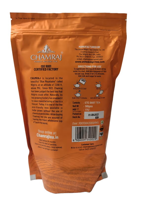 CHAMRAJ Nilgiri Master Blend | Strong CTC Dust Tea 500 g | Pack of 1 | Total 500 g | Chamraj Finest Nilgiri Tea