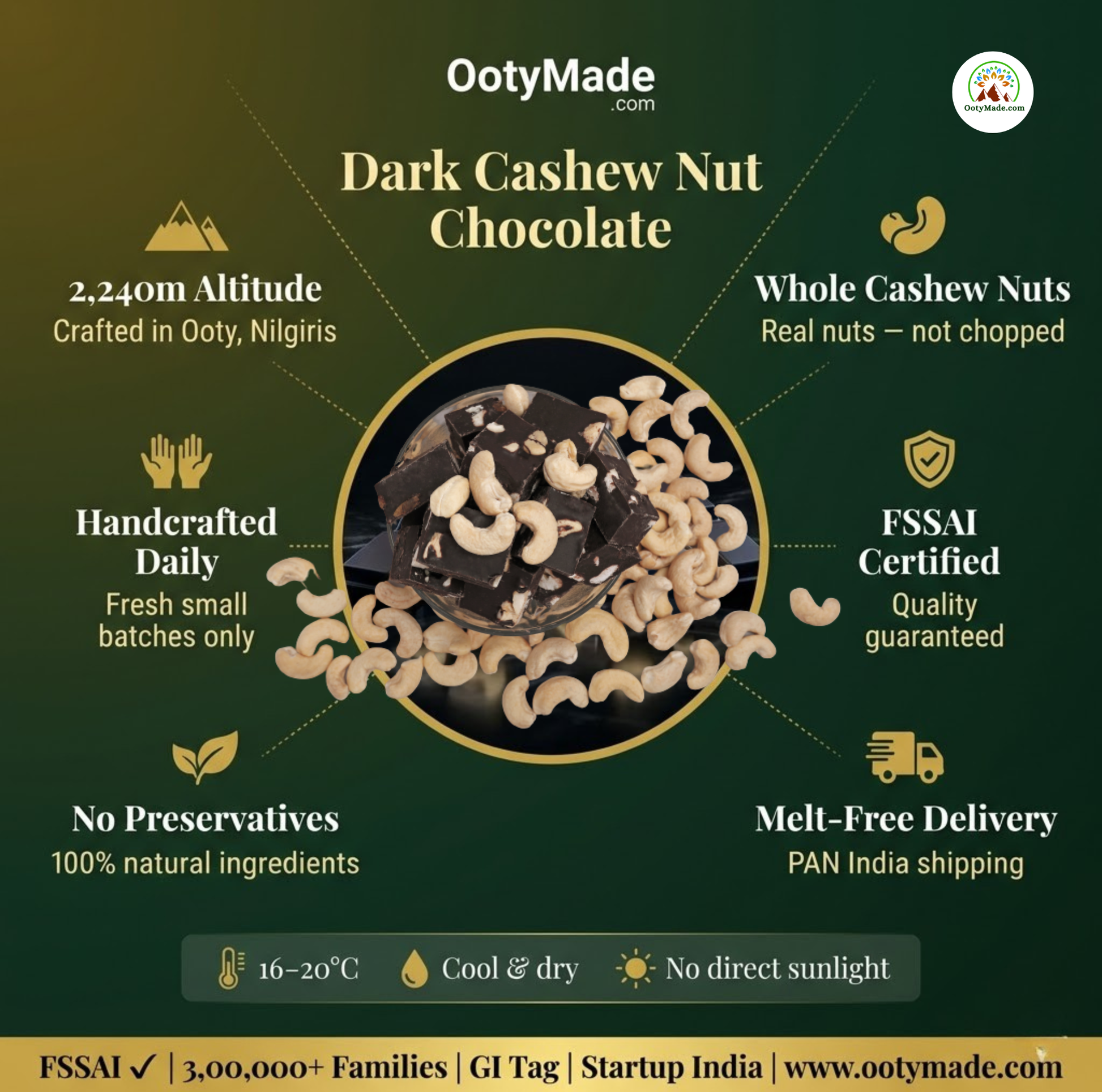 ooty dark cashew chocolate broken bar pieces nilgiris ootymade
