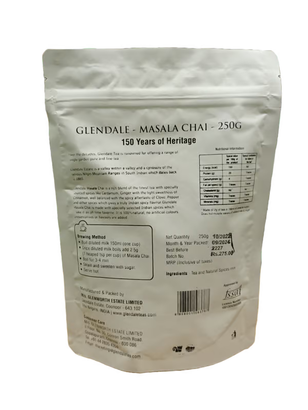 GLENDALE Masala Chai | 250 g | Pack of 1 | Total 250 g | High Grown Nilgiri Tea | 150 Years of Heritage