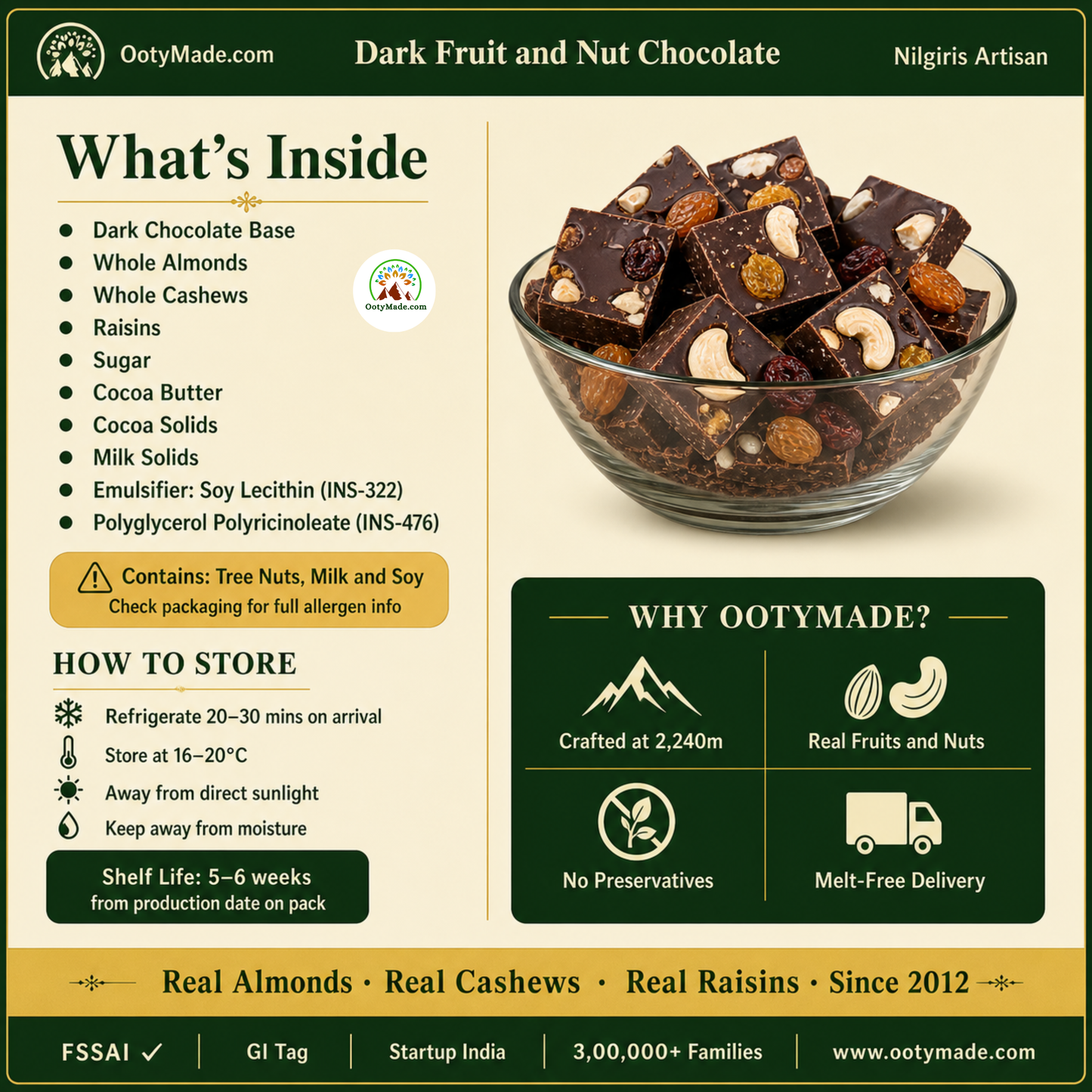ooty dark fruit nut chocolate broken bar pieces nilgiris ootymade