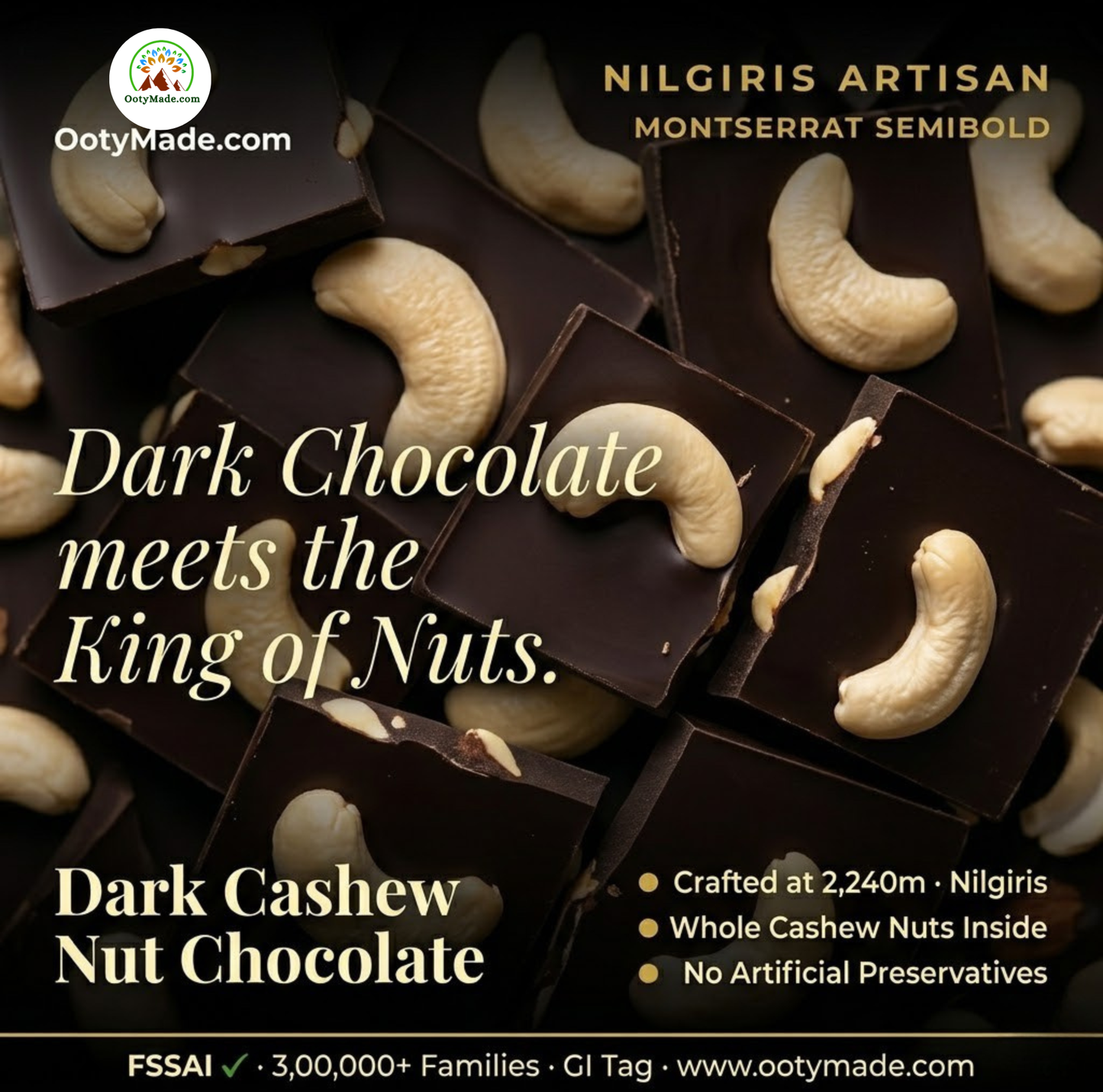 ooty dark cashew chocolate gift packaging nilgiris ootymade