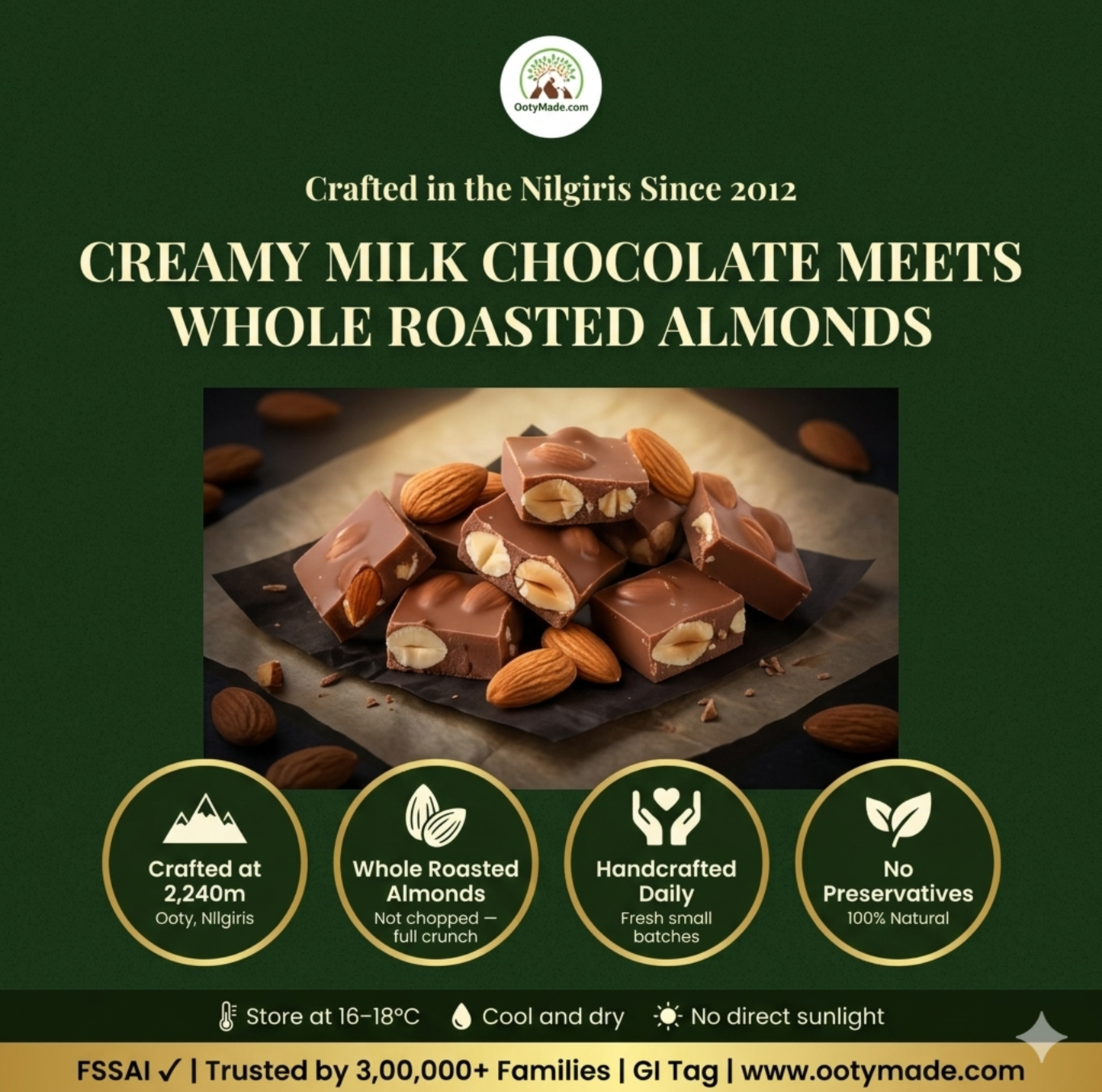 ooty milk chocolate roasted almonds closeup nilgiris ootymade