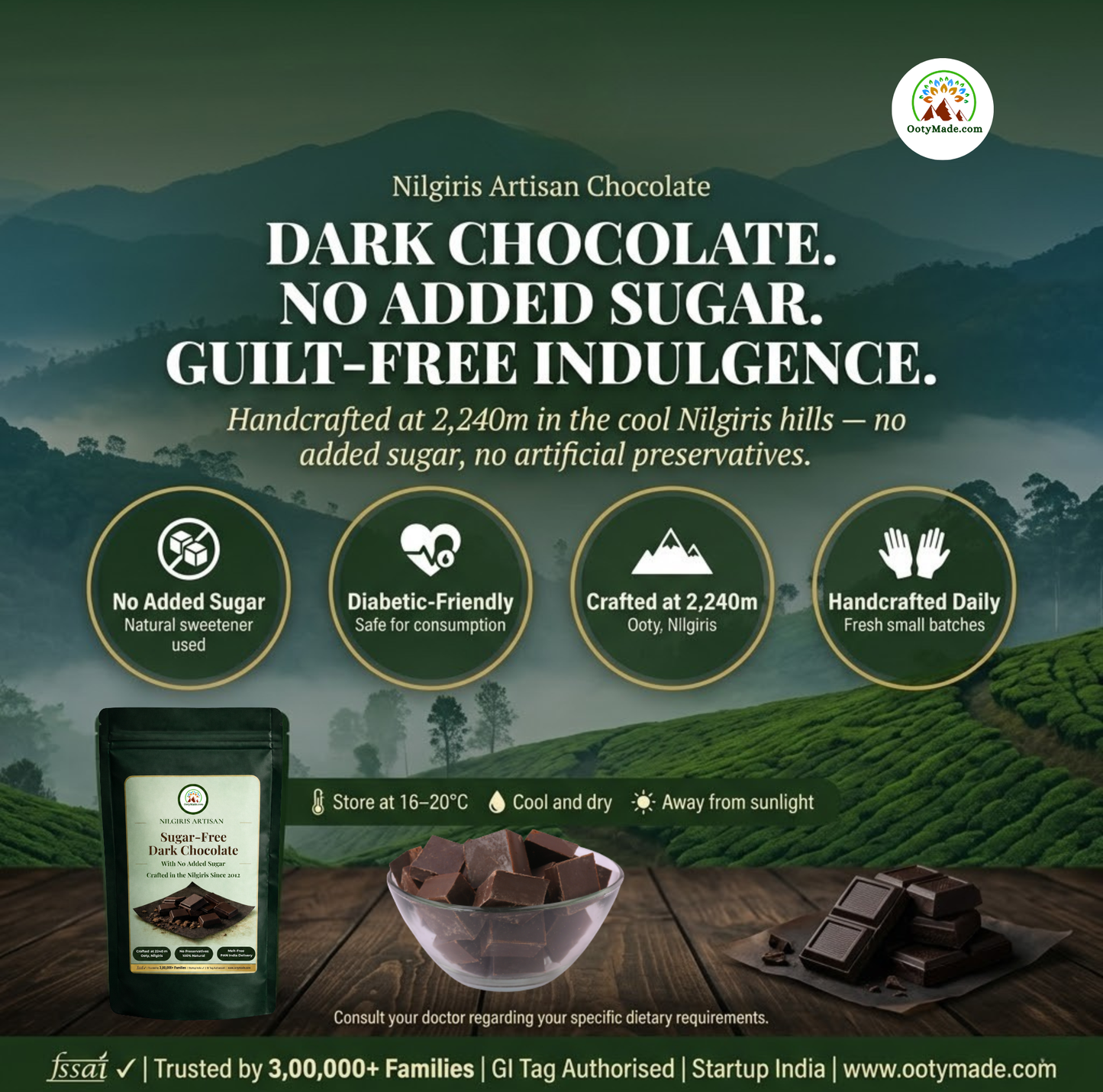 ooty no added sugar dark chocolate bar handmade nilgiris lifestyle ootymade