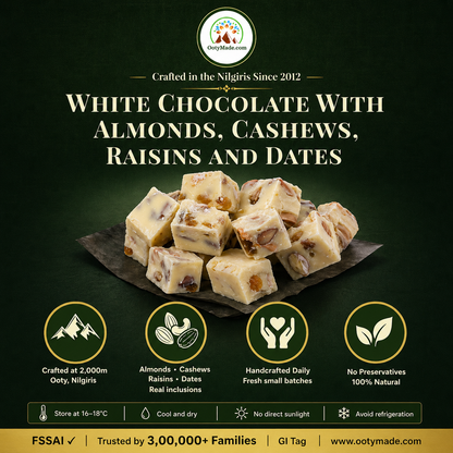 ooty white chocolate fruits nuts broken bar pieces nilgiris ootymade