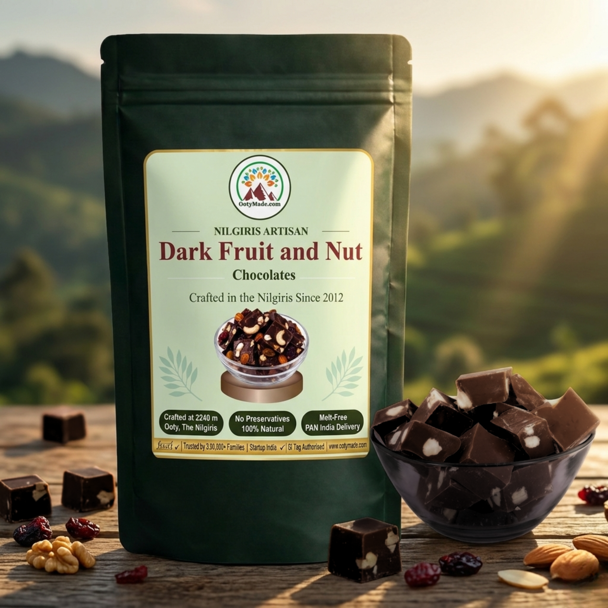ooty dark fruit nut chocolate bar sugarless handmade nilgiris front view ootymade