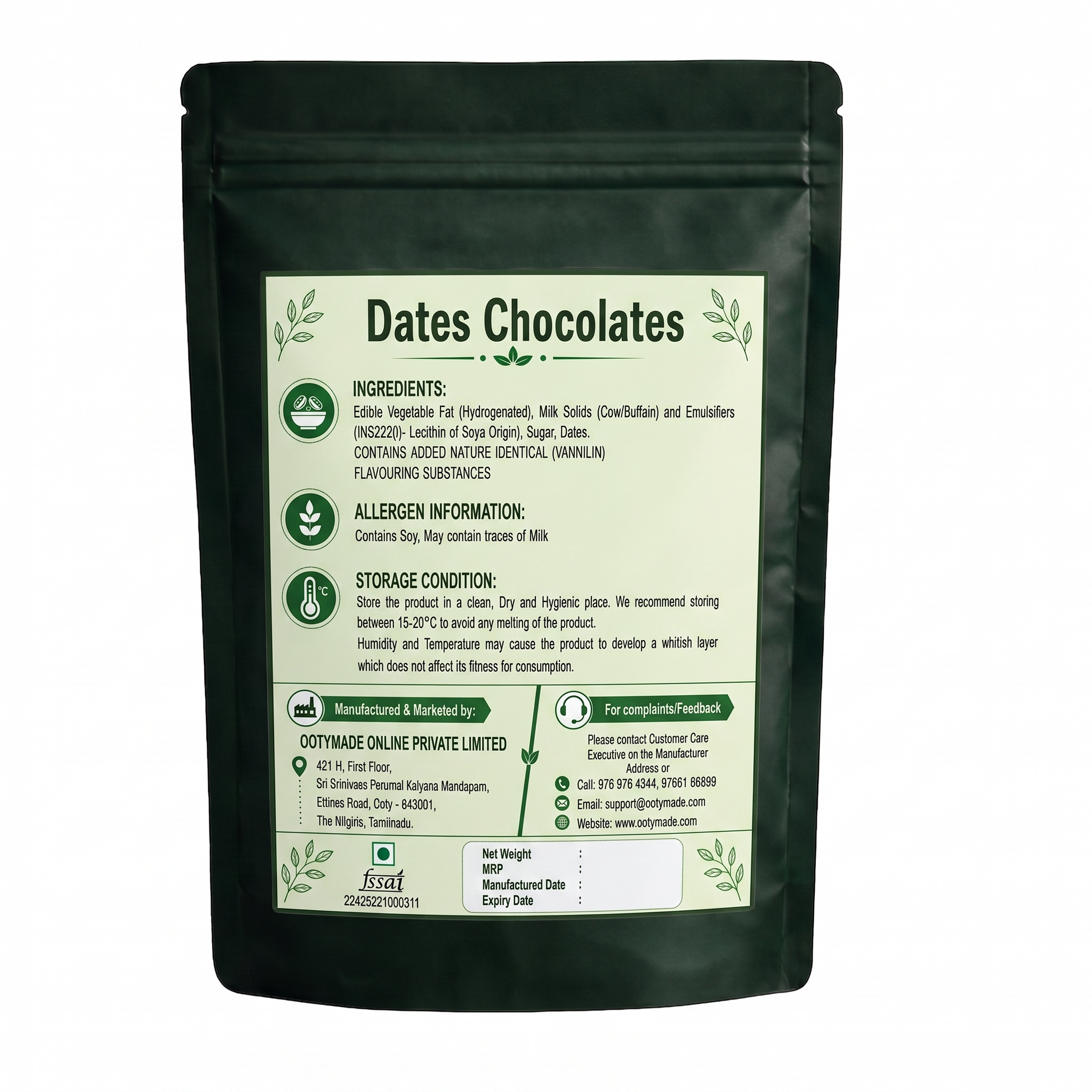 ooty dates chocolate pack back view nilgiris ootymade