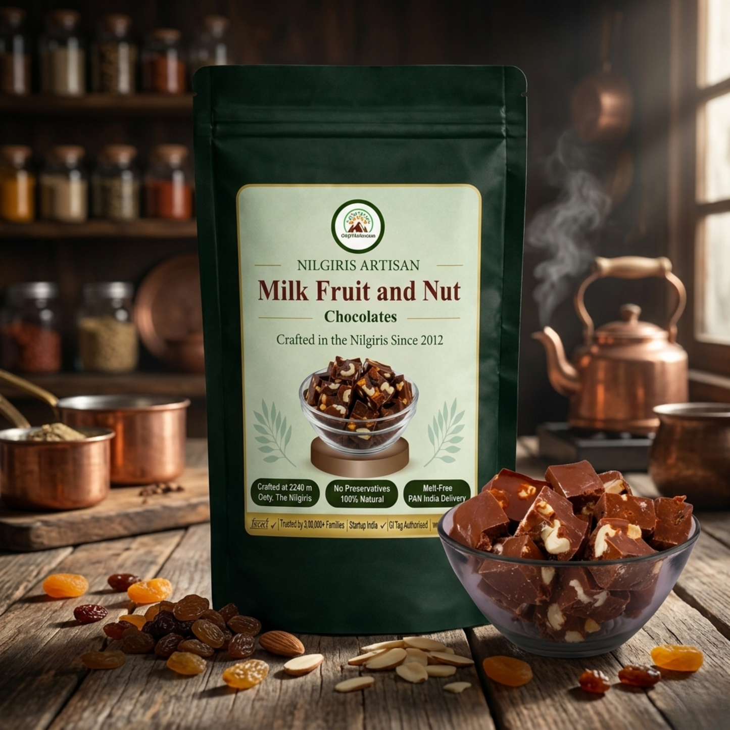 ooty milk chocolate fruits nuts bar handmade nilgiris front view ootymade