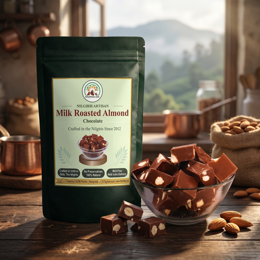 ooty milk chocolate roasted almonds bar handmade nilgiris front view ootymade